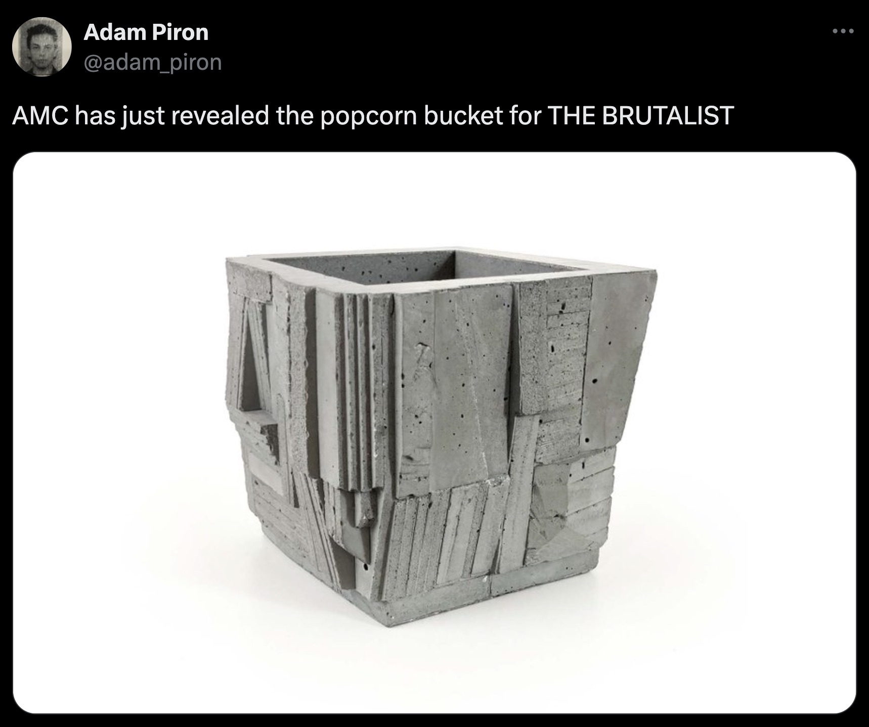 concrete - Adam Piron Amc has just revealed the popcorn bucket for The Brutalist